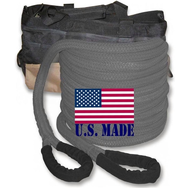 Safe-T-Line U.S. made "GUNMETAL GREY" Safe-T-Line Kinetic Recovery (Snatch) ROPE - 1 inch X 30 ft with Heavy-Duty Carry Bag (4X4 VEHICLE RECOVERY) PKB0130B - main